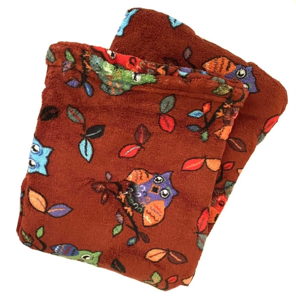 Autumn Fall Rustic Orange Owls Colorful Leaves Branch Velvet Touch Throw Blanket
